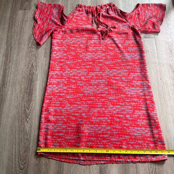 Veronica M Dress Sz S Red & Blue Flutter Sleeve Cold Shower Elastic Summer $189 - Picture 9 of 10